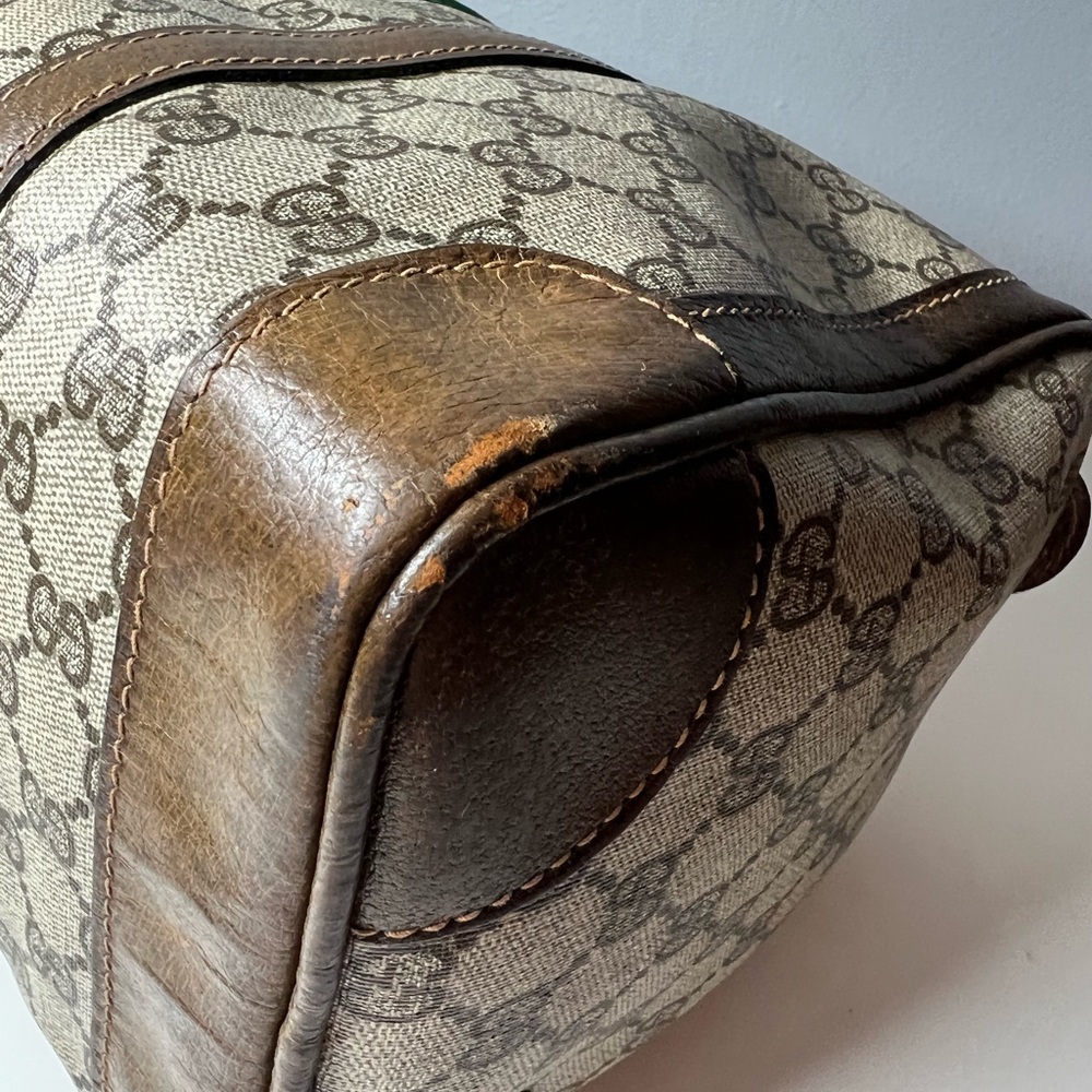 Vintage GUCCI Mini Boston Handbag Sherry Line Canvas Leather 32*21.5*17 - Picture 11 of 15